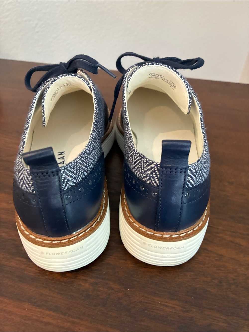 Cole Haan Navy Herringbone Wingtip Oxfords - Picture 4 of 7